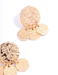 Gold Textured Disc Tassel Drop Earrings - link has visual effect only