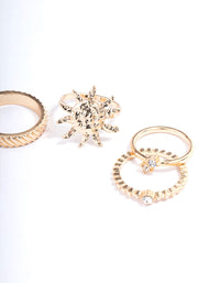 Gold Diamante Mixed Sun Ring 5-Pack - link has visual effect only