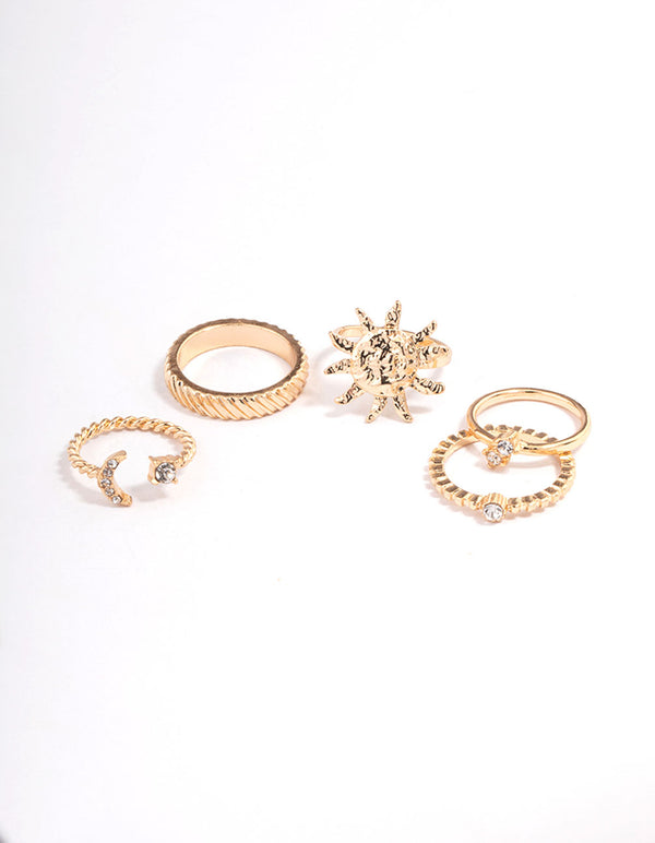 Gold Diamante Mixed Sun Ring 5-Pack