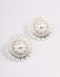 Silver Vintage Stone Filigree Stud Earrings - link has visual effect only