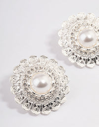 Silver Vintage Stone Filigree Stud Earrings - link has visual effect only