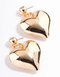 Gold Big Puffy Heart Drop Earrings - link has visual effect only