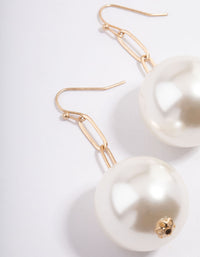 Worn Gold Link Chain Mega Pearl Drop Earrings - link has visual effect only