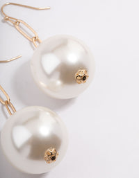 Worn Gold Link Chain Mega Pearl Drop Earrings - link has visual effect only