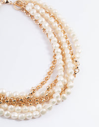 Gold Box Chain Pearl Row Necklace - link has visual effect only