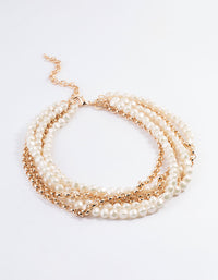 Gold Box Chain Pearl Row Necklace - link has visual effect only