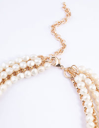 Gold Box Chain Pearl Row Necklace - link has visual effect only