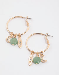 Gold Green Aventurine Eye Charm Hoop Earrings - link has visual effect only