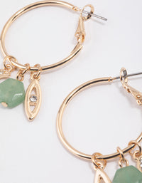 Gold Green Aventurine Eye Charm Hoop Earrings - link has visual effect only