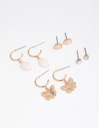 Gold Rose Quartz Butterfly Stacker Earrings - link has visual effect only