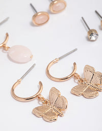 Gold Rose Quartz Butterfly Stacker Earrings - link has visual effect only