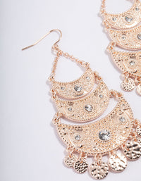 Rose Gold Stamp Three Layer Diamante Drop Earrings - link has visual effect only