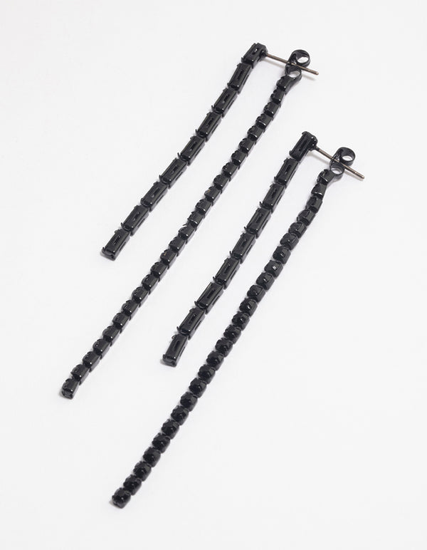 Coated Black Diamante Chain Sandwich Drop Earrings