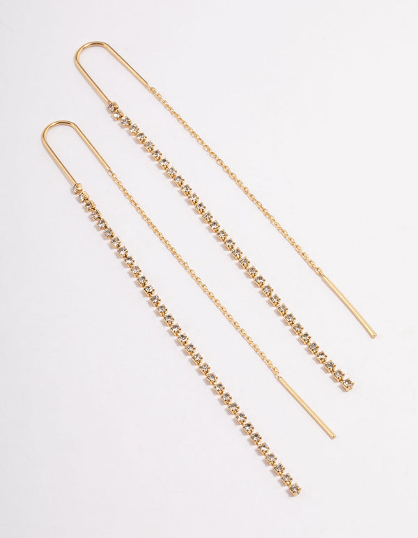 Gold Plated Diamante Chain Threader Drop Earrings