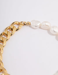 Gold Plated Freshwater Pearl Half Chain FOB Bracelet - link has visual effect only