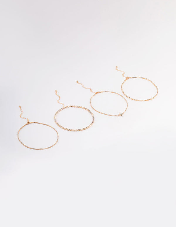 Gold Round & Pear Choker 4-Pack