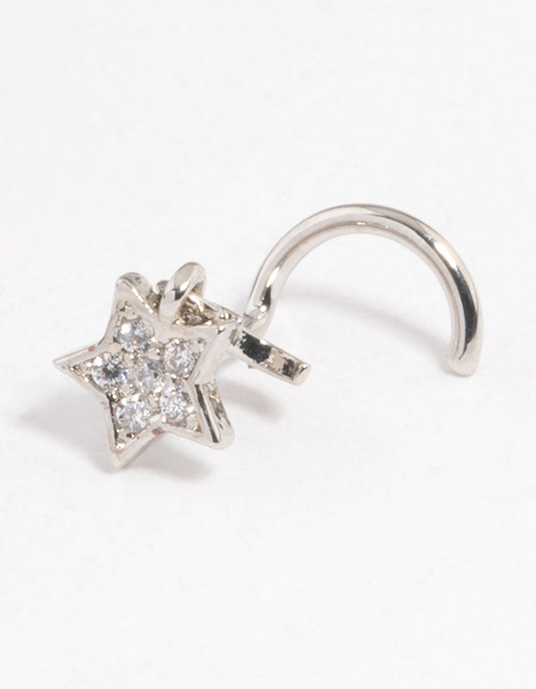 Rhodium Surgical Steel Star Charm Nose Stud