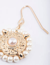 Gold Stamp Halo Pearl Drop Earrings - link has visual effect only