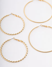 Gold Plated Small Textured Hoop Earrings Pack - link has visual effect only