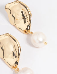 Gold Plated Molten Irregular Freshwater Pearl Drop Earrings - link has visual effect only