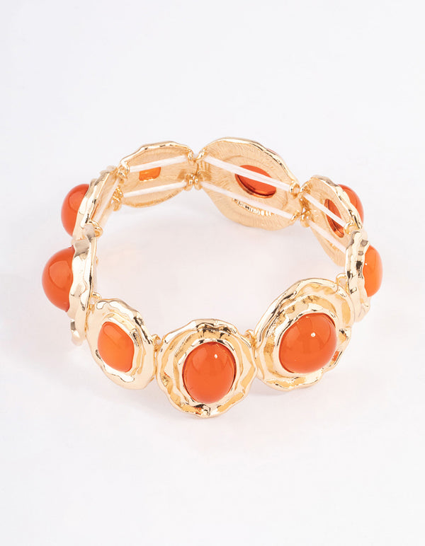 Gold Large Hammered Circle Stone Bracelet