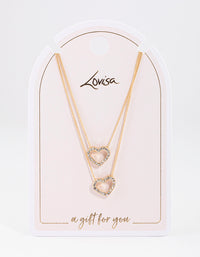 Gold Double Diamante Open Heart Necklace - link has visual effect only