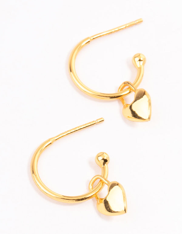 Gold Plated Sterling Silver Heart Charm Hoop Earrings