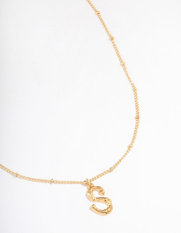 Large gold bamboo initial on sale necklace