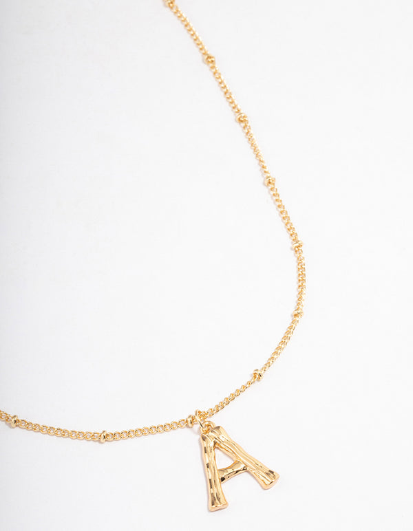 Letter 'A' Gold Plated Bamboo Initial Necklace