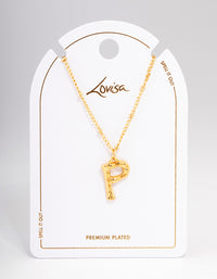 Letter 'P' Gold Plated Bamboo Initial Necklace - link has visual effect only