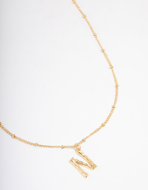 Letter 'N' Gold Plated Bamboo Initial Necklace