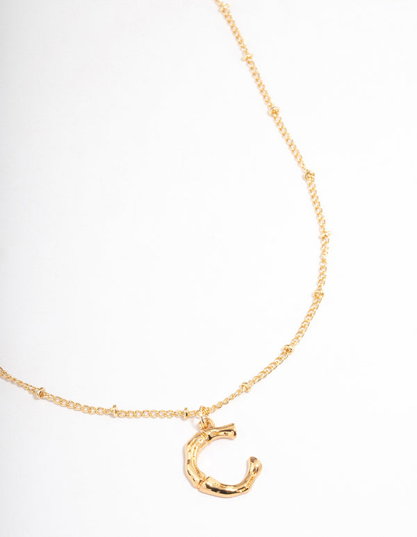 Letter 'C' Gold Plated Bamboo Initial Necklace