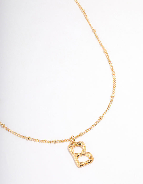 Letter 'B' Gold Plated Bamboo Initial Necklace