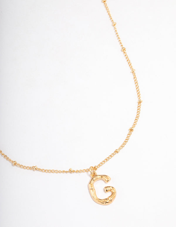 Letter 'G' Gold Plated Bamboo Initial Necklace