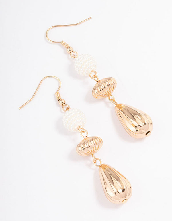 White Pearl Beaded Drop Earrings