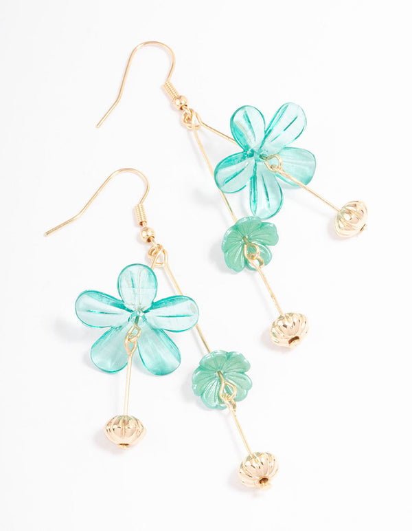 Green Flower & Beaded Drop Earrings