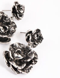 Brushed Silver Double Rose Drop Earrings - link has visual effect only