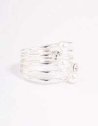 Silver Diamante & Pearl Twisted Ring - link has visual effect only