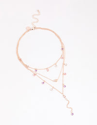 Rose Gold Triple Row Diamante Droplet Y-Necklace - link has visual effect only