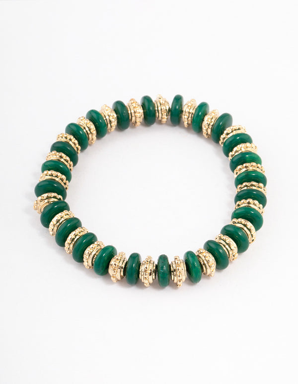 Gold Mixed Texture Disc Stretch Bracelet