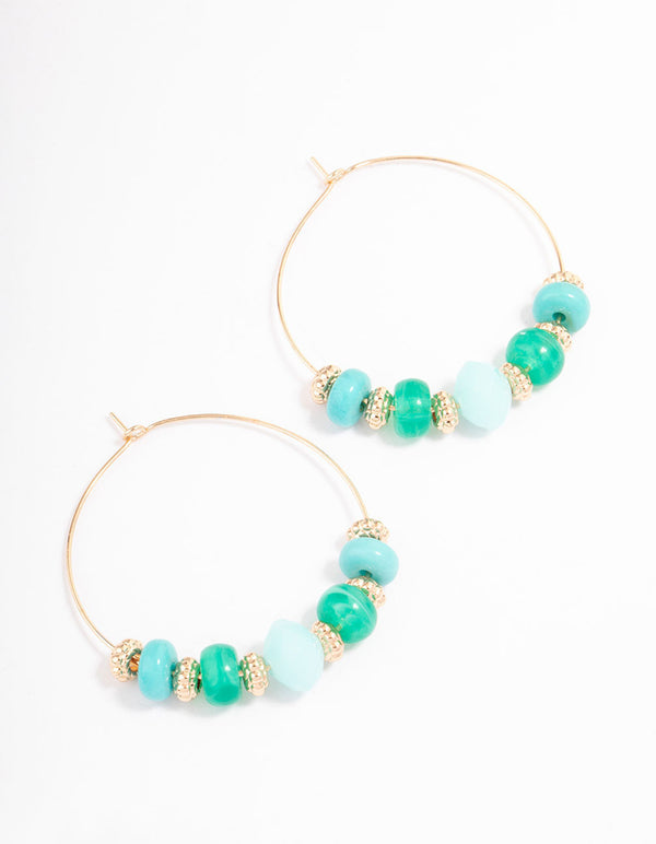 Turquoise Mixed Facet Beaded Wire Hoop Earrings - Lovisa