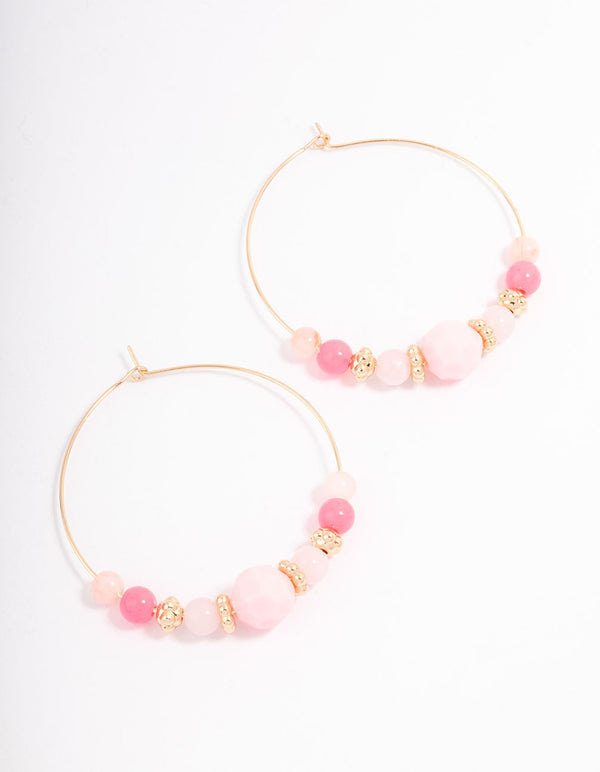 Pink Mixed Facet Beaded Hoop Earrings