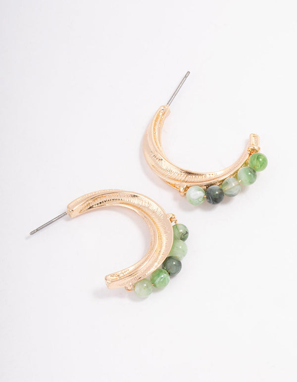 Green Twisted & Mini Beaded Hoop Earrings