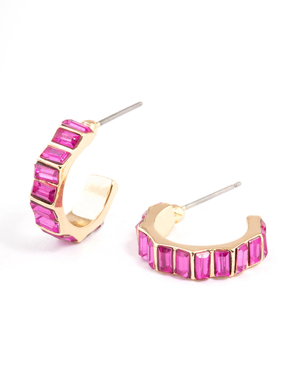 Maroon Mini Baguette Hoop Earrings