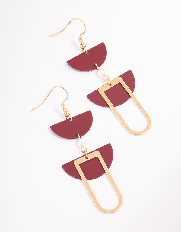 Maroon Multi Semi Circle Drop Earrings