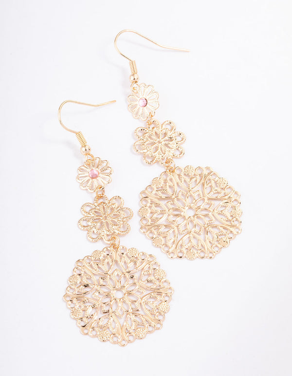 Pink Triple Filo Graduated Drop Earrings