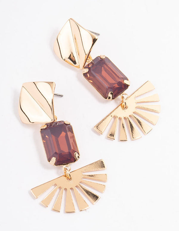 Brown Radiant & Fan Drop Earrings