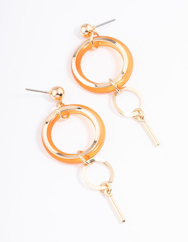 Orange Open Circle & Stick Drop Earrings