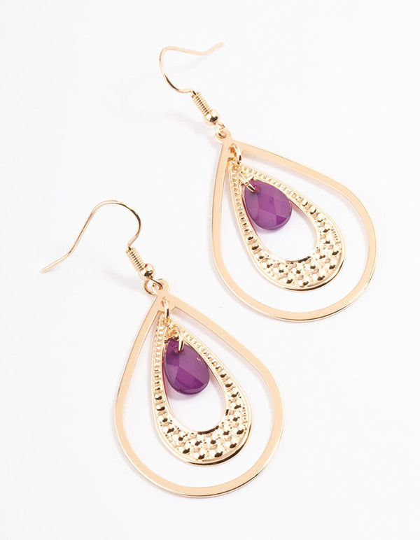 Purple Double Open Teardrop Earrings