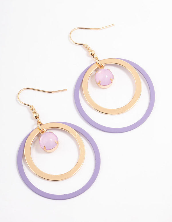 Lilac Double Open Circle Drop Earrings